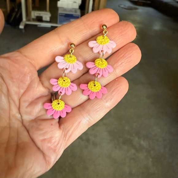 Handmade flower stack earrings - Picture 2 of 3